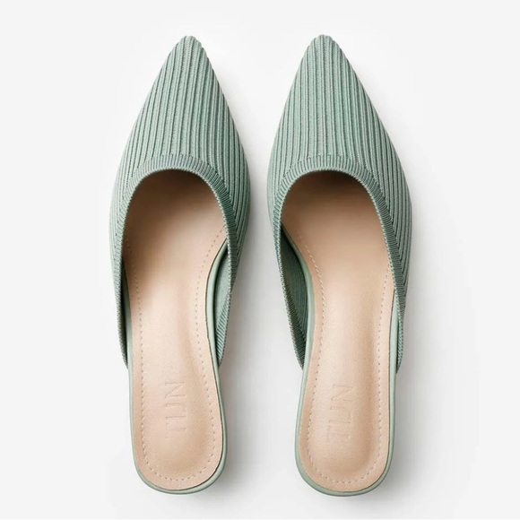 *NEW* TIJN Pointed Toe Heeled Mules sandals Sage Green - Picture 11 of 16